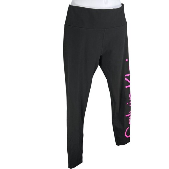 Calvin Klein Womens M Black Pink Logo Performance Leggings Yoga Athleisure Pants - Picture 4 of 14